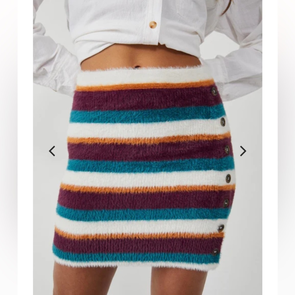 NWT Free People Ciara Sweater Mini Buttoned Striped Fig Jam Skirt Size Small